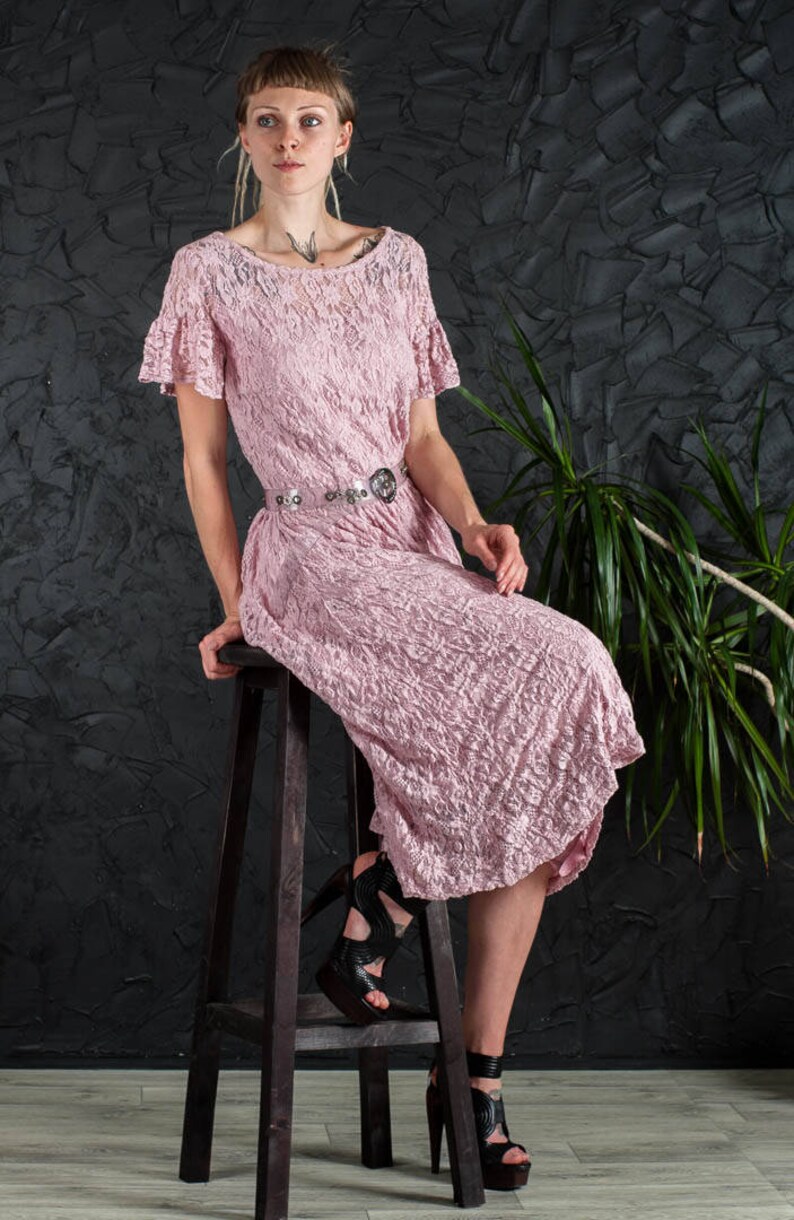 Dusty Pink Prom Dress Guipure Pink Formal Dress Party Mini Etsy