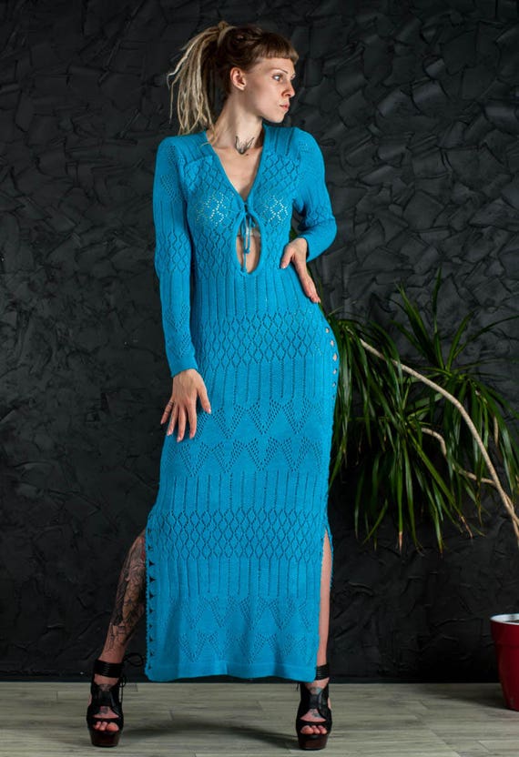 ワンピース turquoiseblueco Crochet Dress CROCHET Turquoise Dress Sheath Dress Handmade Maxi Dress Crochet