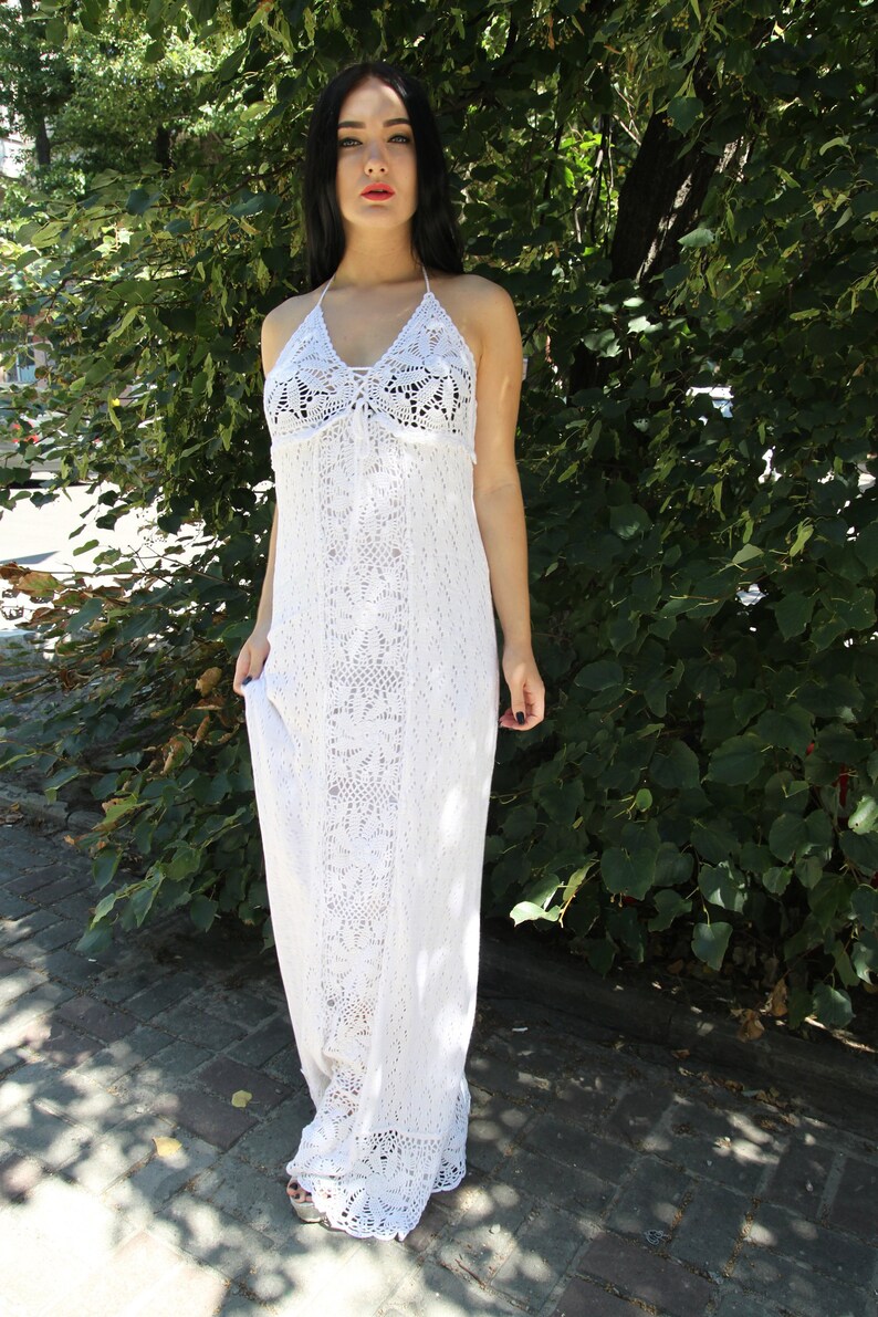 Maxi Srochet White Sundress Beach Wedding Dress Sleeveless Etsy