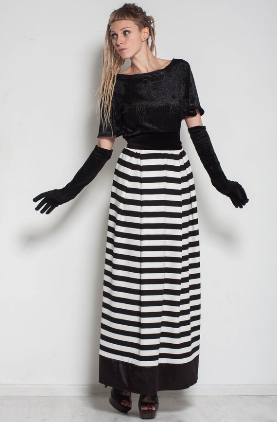 black and white striped evening dress