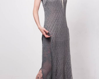 gray crochet maxi dress Crochet dress Crochet grey dress maxi sundress Crochet grey lacy sundress gray linen sundress Crochet Beachwear dress evening floor gown