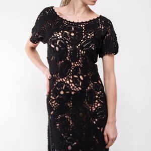 Crochet Dress Black crochet dress  Small black Dress, Mini lacy crochet  Dress, HandmadeBlack Dress,  Crochet Irish lace dress.Vintage Dress
