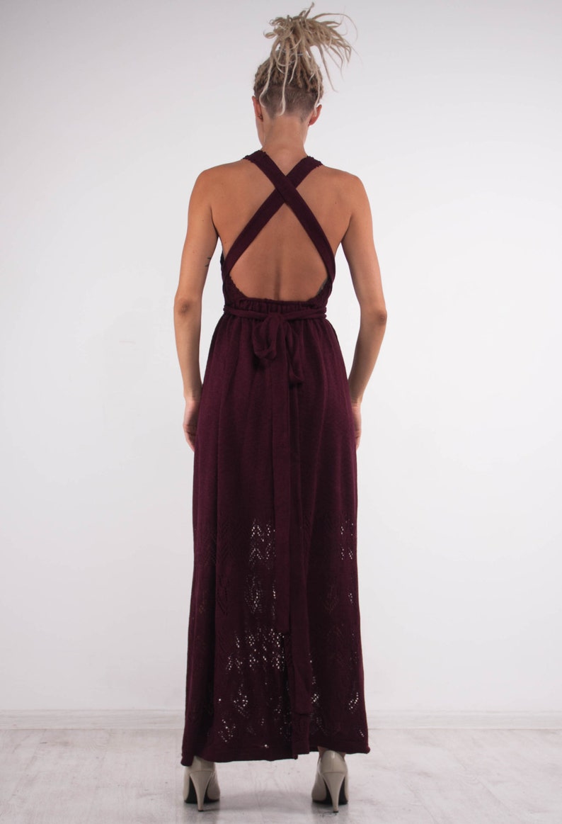 Crochet Marsala Dress KNIT Maxi Dress Openback Viscose Dress - Etsy