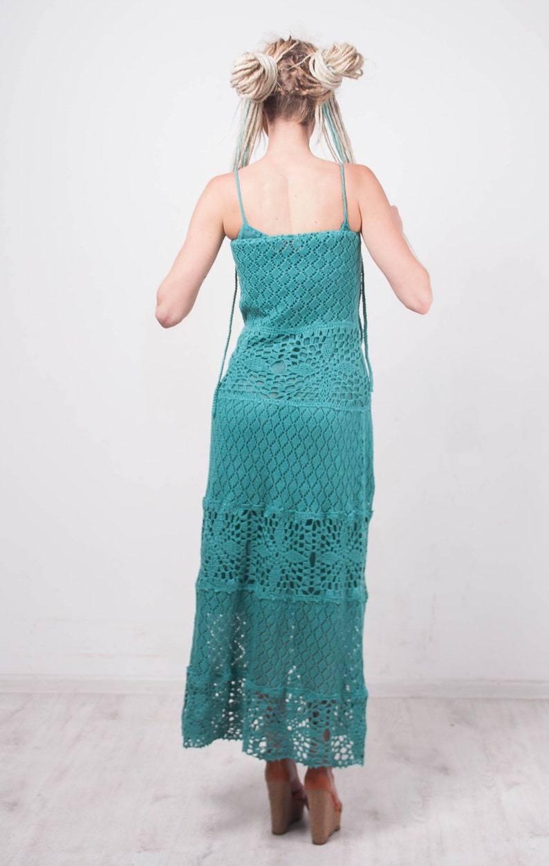 Crochet Maxi Dress Turquoise Dress Maxi Sundress Crochet Lacy - Etsy