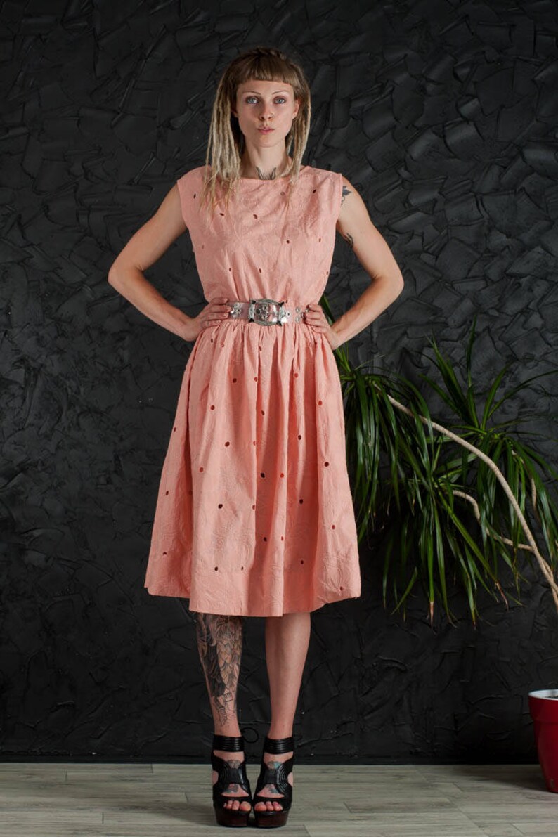 Peach Cotton Dress Flared Mini Dress Embroidery Cotton Etsy