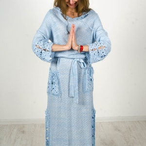 CROCHET maxi Dress Long Light blue Dress Handmade Maxi Dress Crochet blue Dress KNIT hoodie Dress Crochet blue Dress Knit light blue Dress