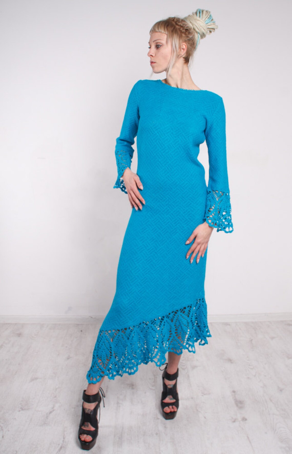 Camelia Dress Turquoise Crochet