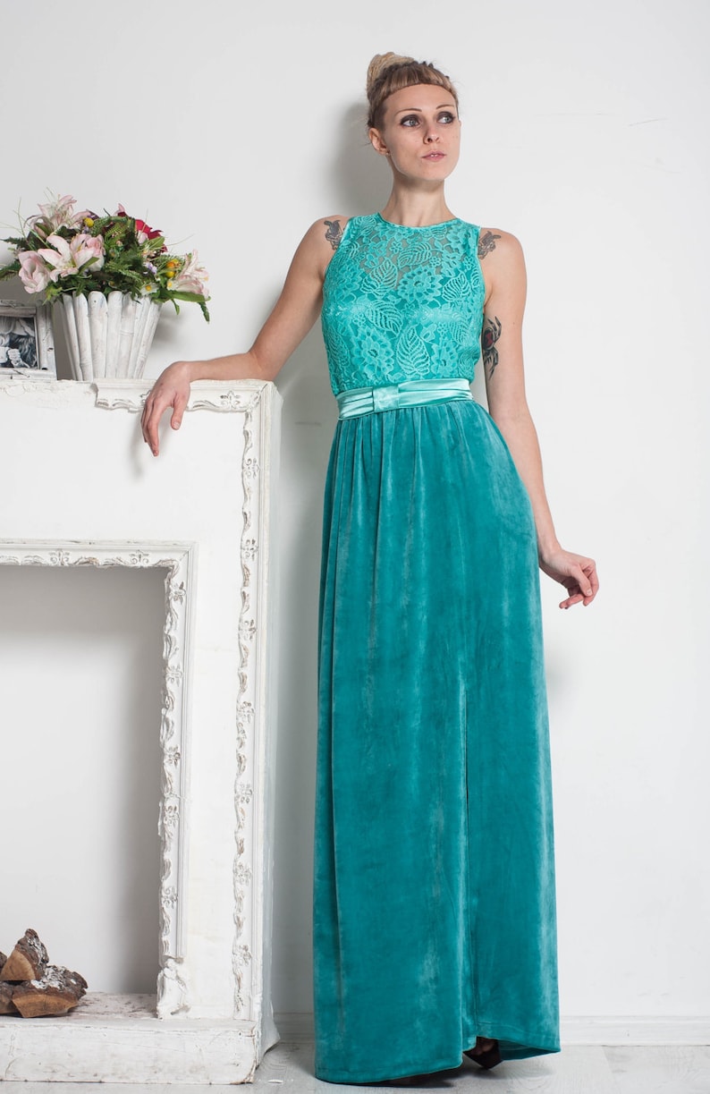 Mint Prom Dress Maxi Formal Dress Evening Velvet Split Dress Etsy