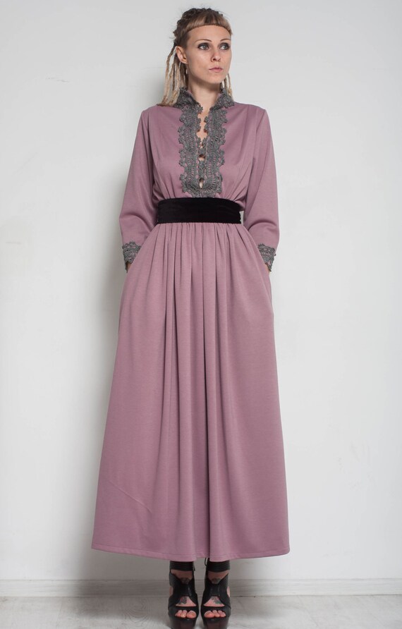 mauve long dress with sleeves