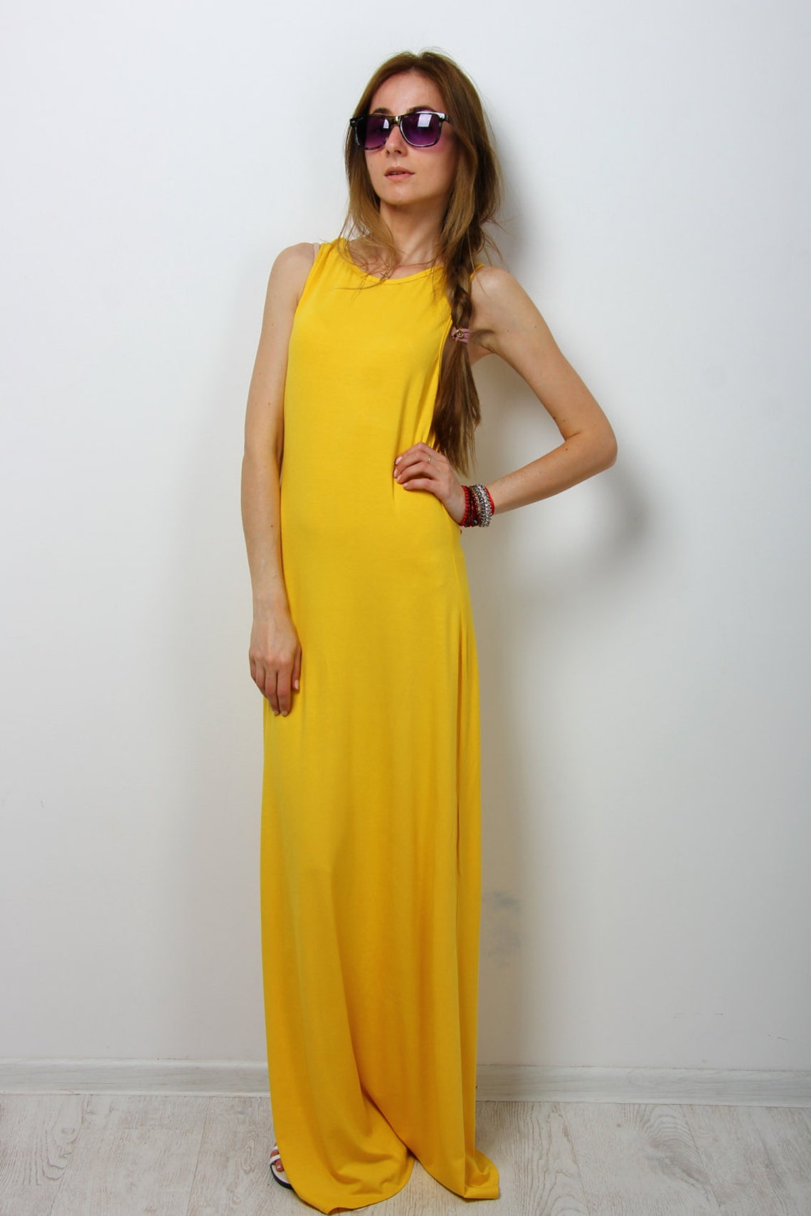 Maxi Dress Casual Sundress Yellow Sleeveless Cocktail Dress - Etsy