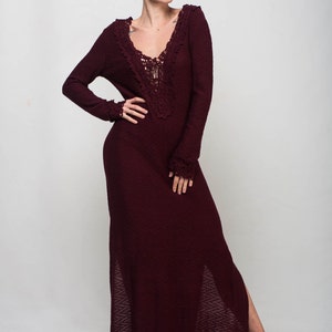 Crochet marsala dress KNIT maxi Dress V neck viscose Dress Crochet bordeaux Dress evening dress formal maxi Dress floor burgundy maxi Dress