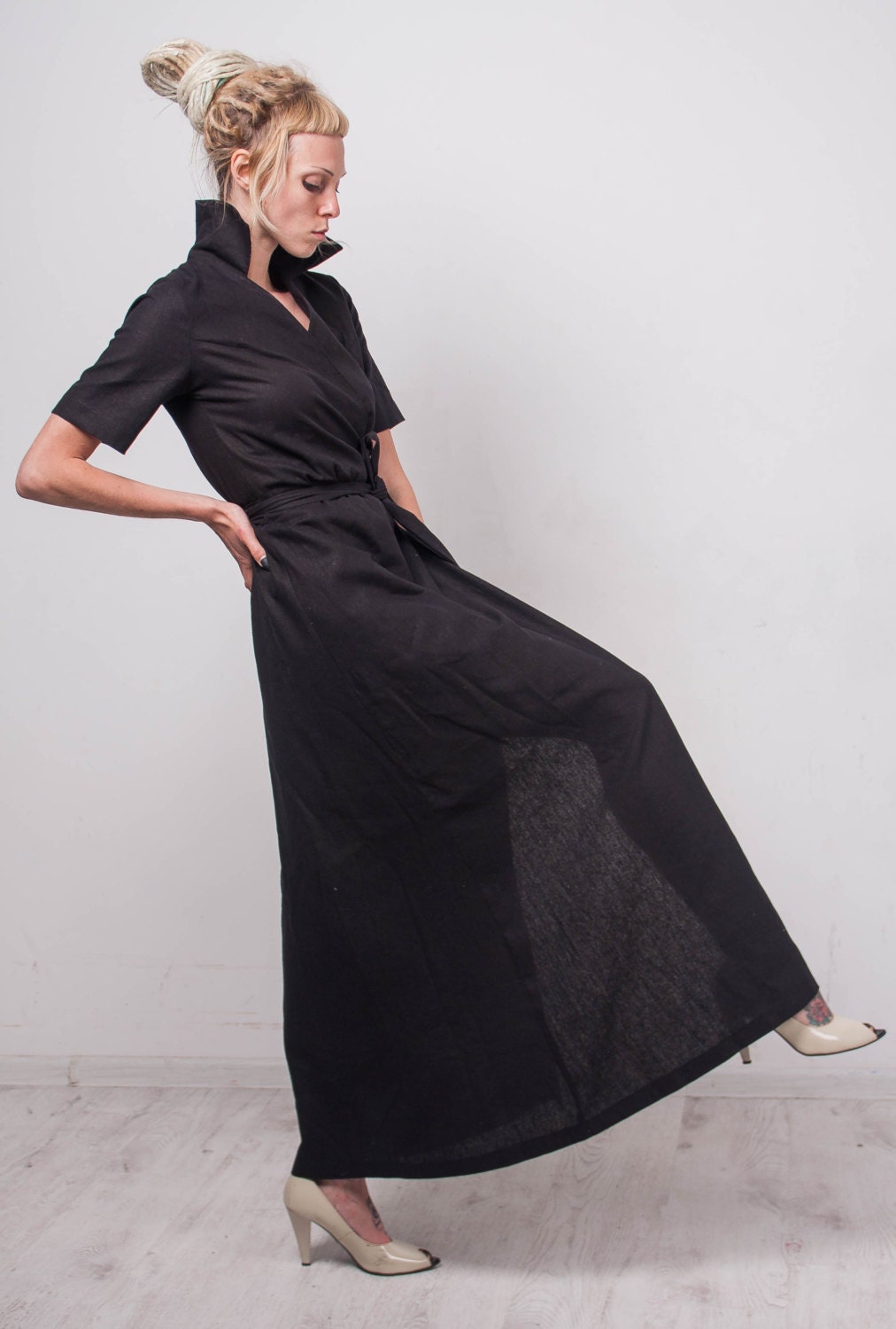 Maxi wrap dress sleeves dress maxi black cocktail dress formal | Etsy