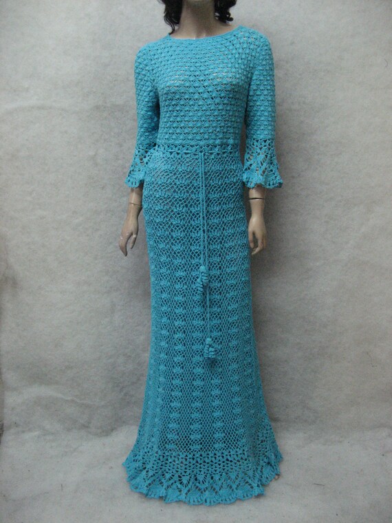 Crochet Maxi Dress Handmade Maxi Dress Crochet Turquoise Lacy Etsy
