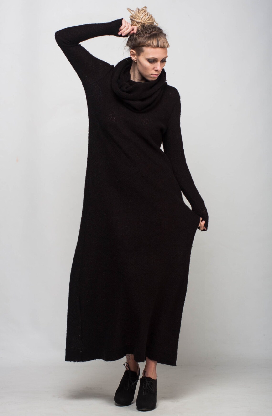 Hoodie Maxi Dress Long Black Dress Oversize Dress Crochet Etsy