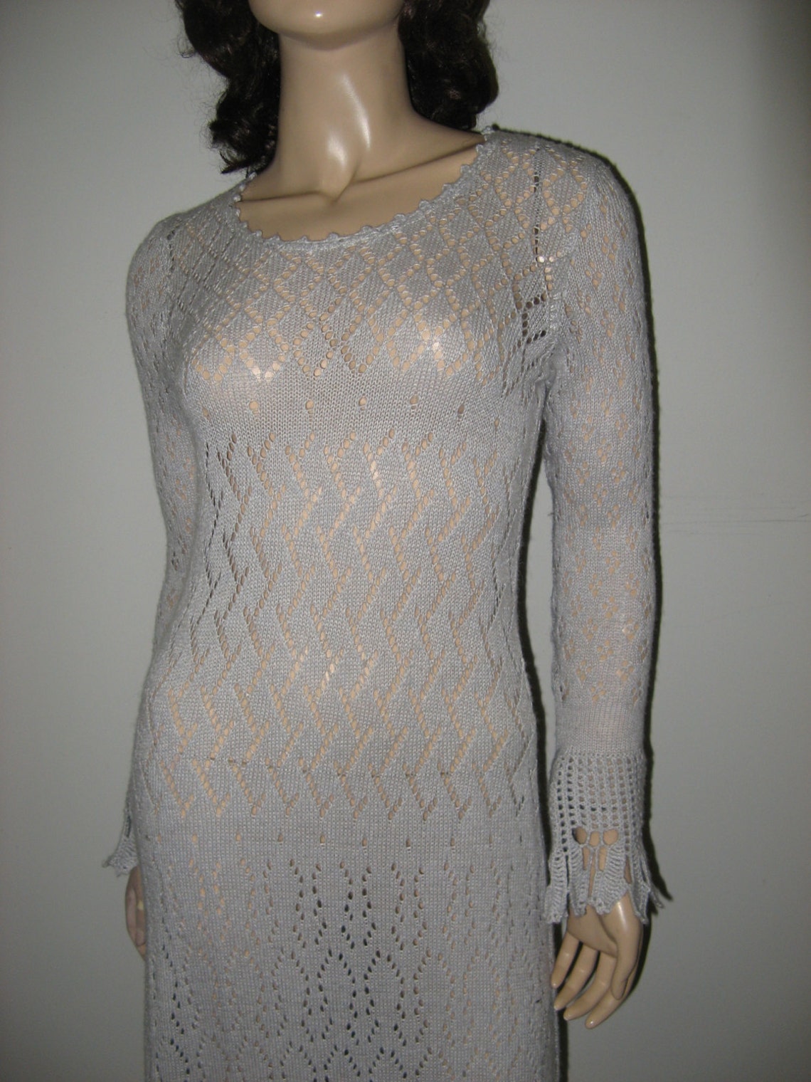 Crochet Dress Crochet Maxi Dress Crochet Lace Dress Lightgray Knitted