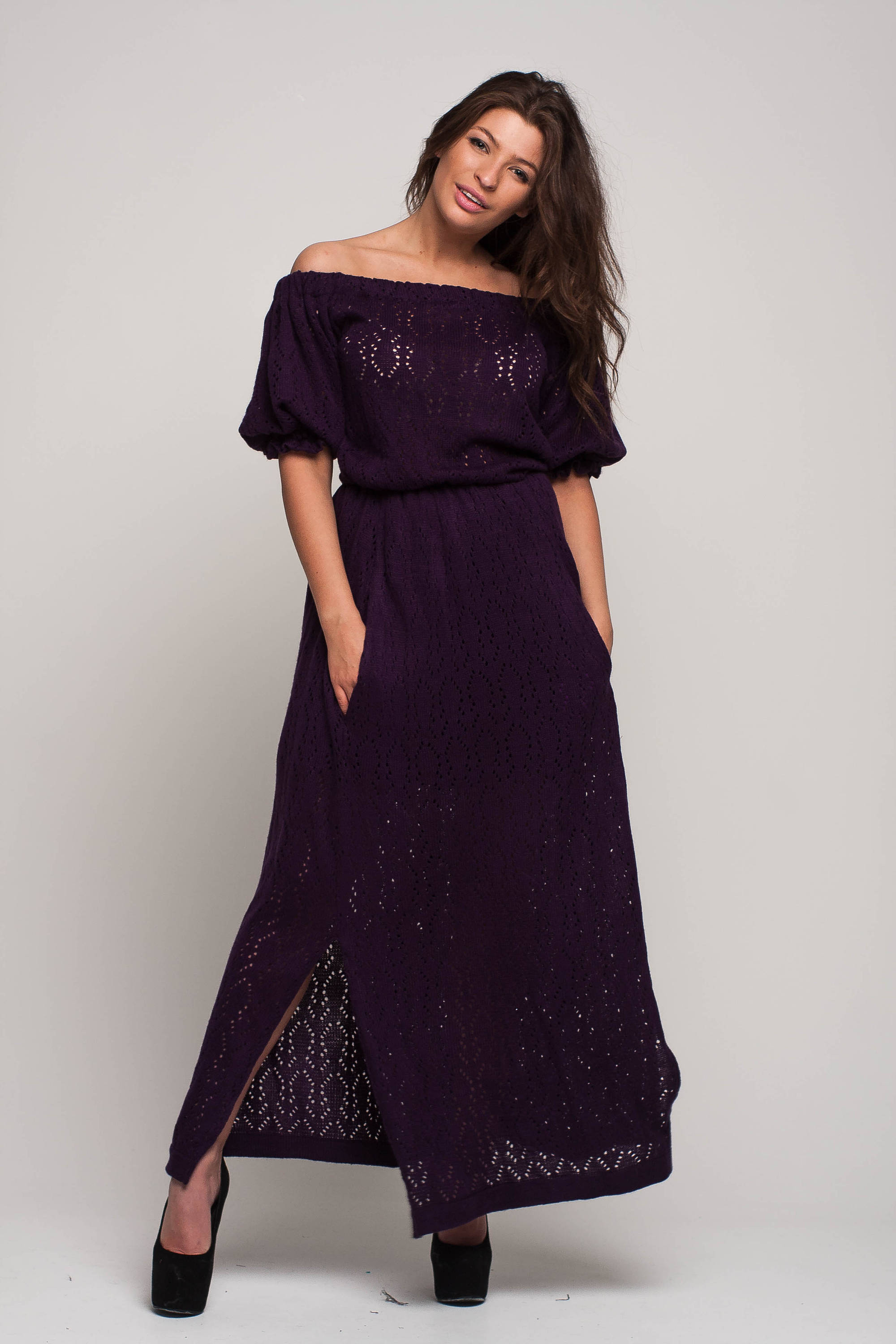 Off Shoulder Purple Maxi Prom Dress ...