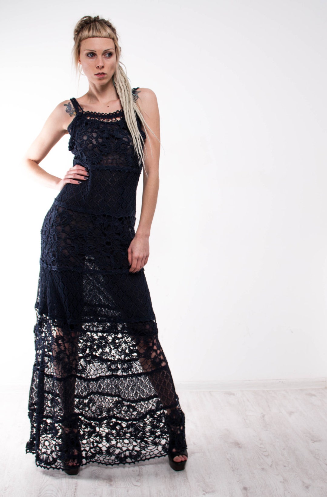 white christmas dresses Celine Crochet Lace Tiered Boho Midi Dress main image 1
