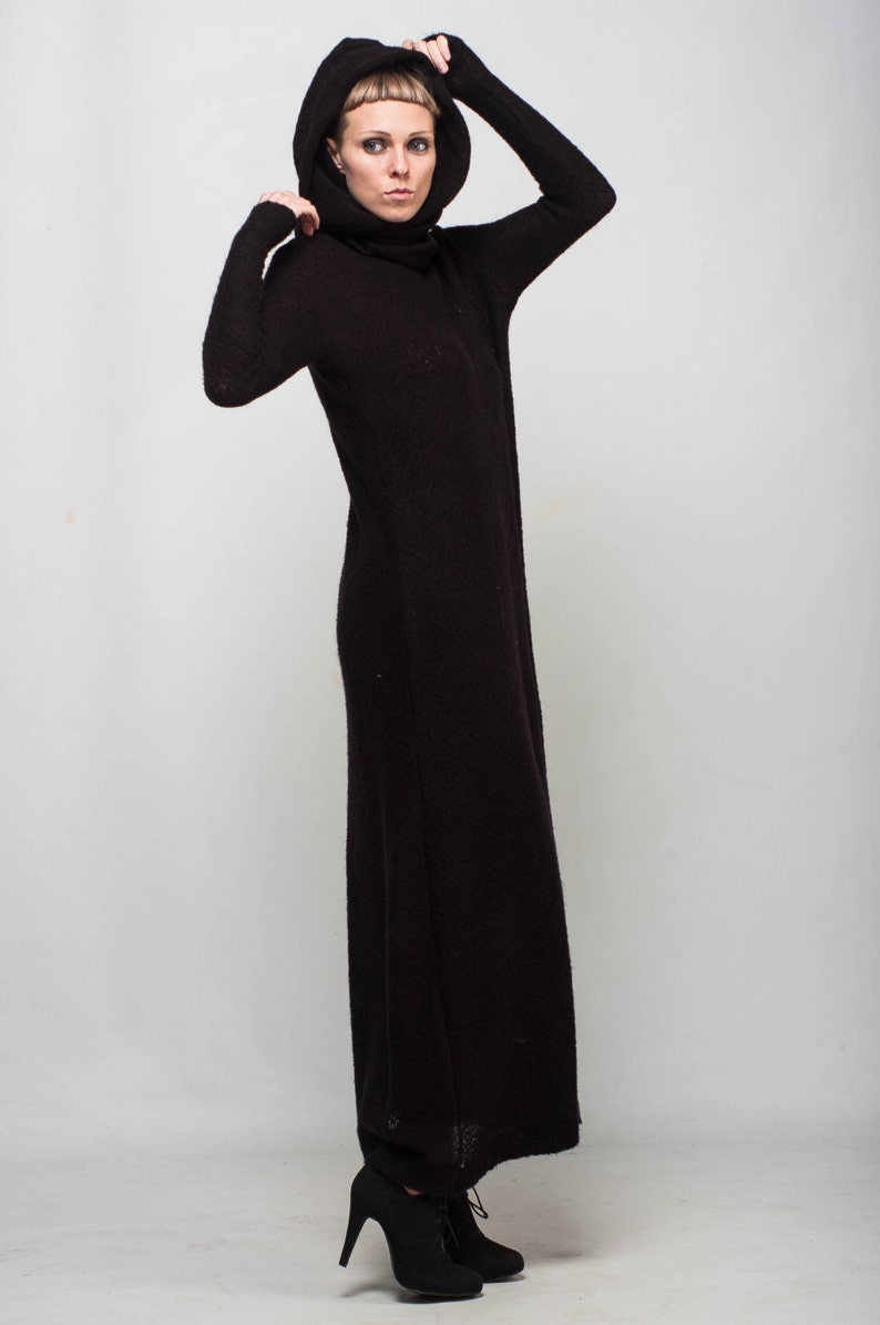 Hoodie Maxi Dress Long Black Dress Oversize Dress Crochet Etsy