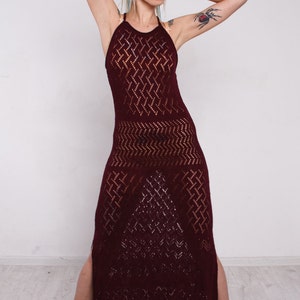 Crochet bordeaux dress Crochet maxi dress Crochet marsala lacy sundress Handmade viscose Dress Crochet Beachwear dress evening floor gown