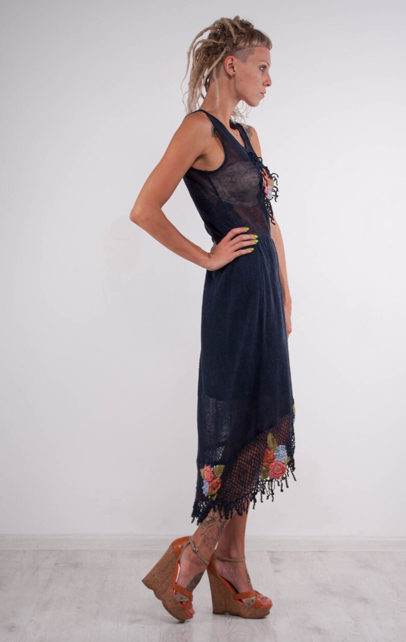 Crochet Dress Crochet Navy Dress Maxi Sundress Crochet Blue Etsy