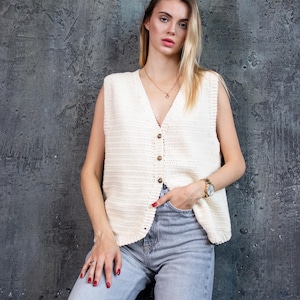 Crochet summer vest boho waistcoat modern crochet vest ivory knit vest creamy cotton waistcoat crochet stylish cardigan
