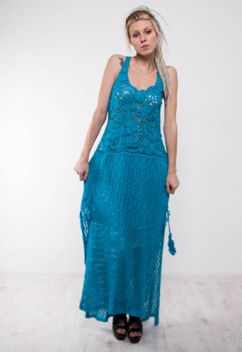 Sun Kissed Crochet Maxi Dress - Blue main image 1