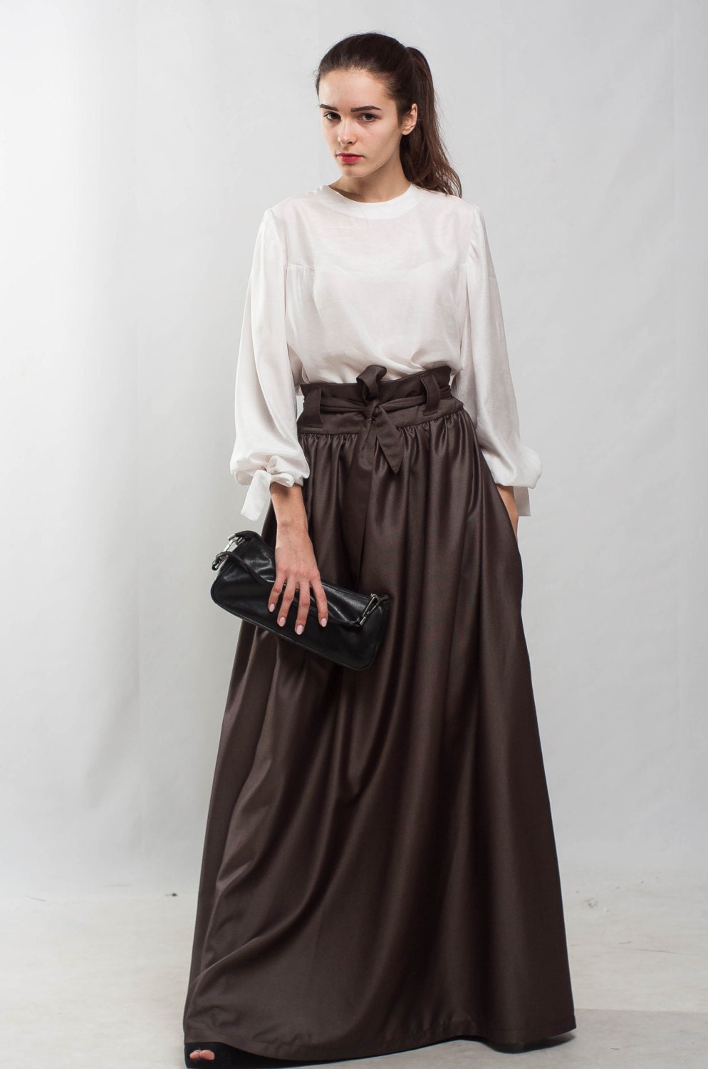 Taupe Maxi Skirt Flared Skirt Pleated Skirt Formal Floor Skirt Special
