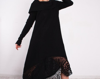 Black Crochet Lace Dress  Handmade Women's Midi Fitted Dress, Elegant  Evening or Casual Outfit, Size XS-S - Etsy