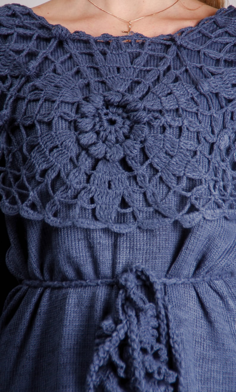 Crochet Waist Flounce Maxi Dress Blue