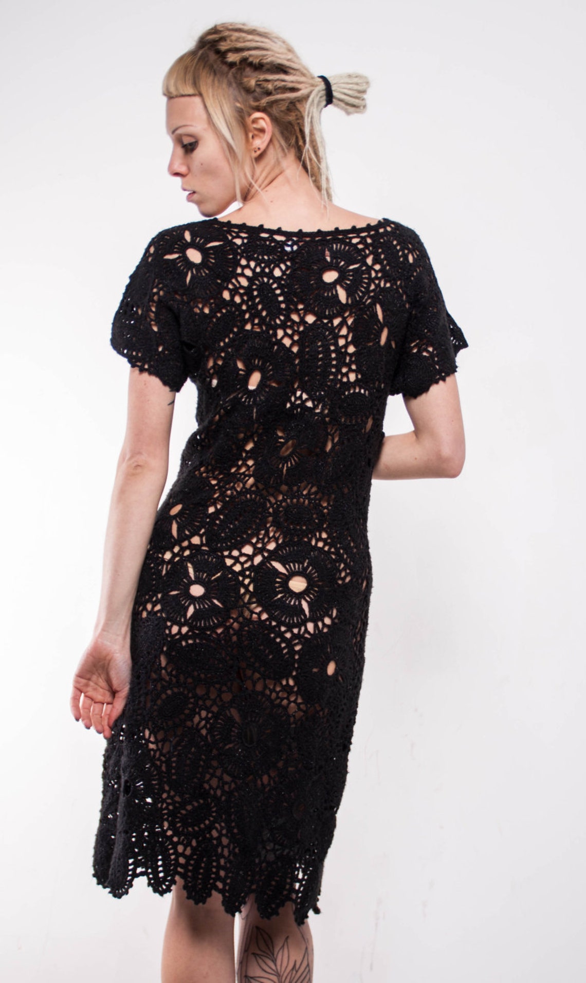 Crochet Dress Black Crochet Dress Small Black Dress Mini Lacy Etsy