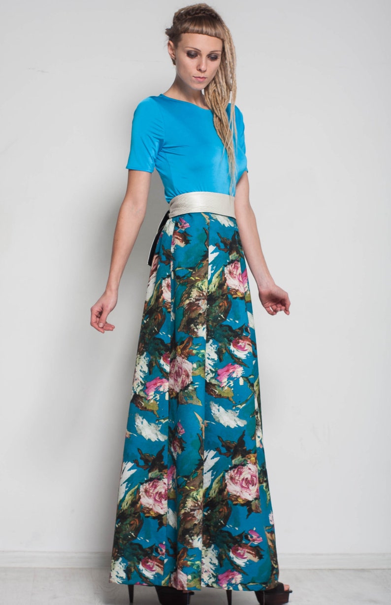 Maxi Floral Dress Evening Blue Dress Floor Prom Dress Long | Etsy