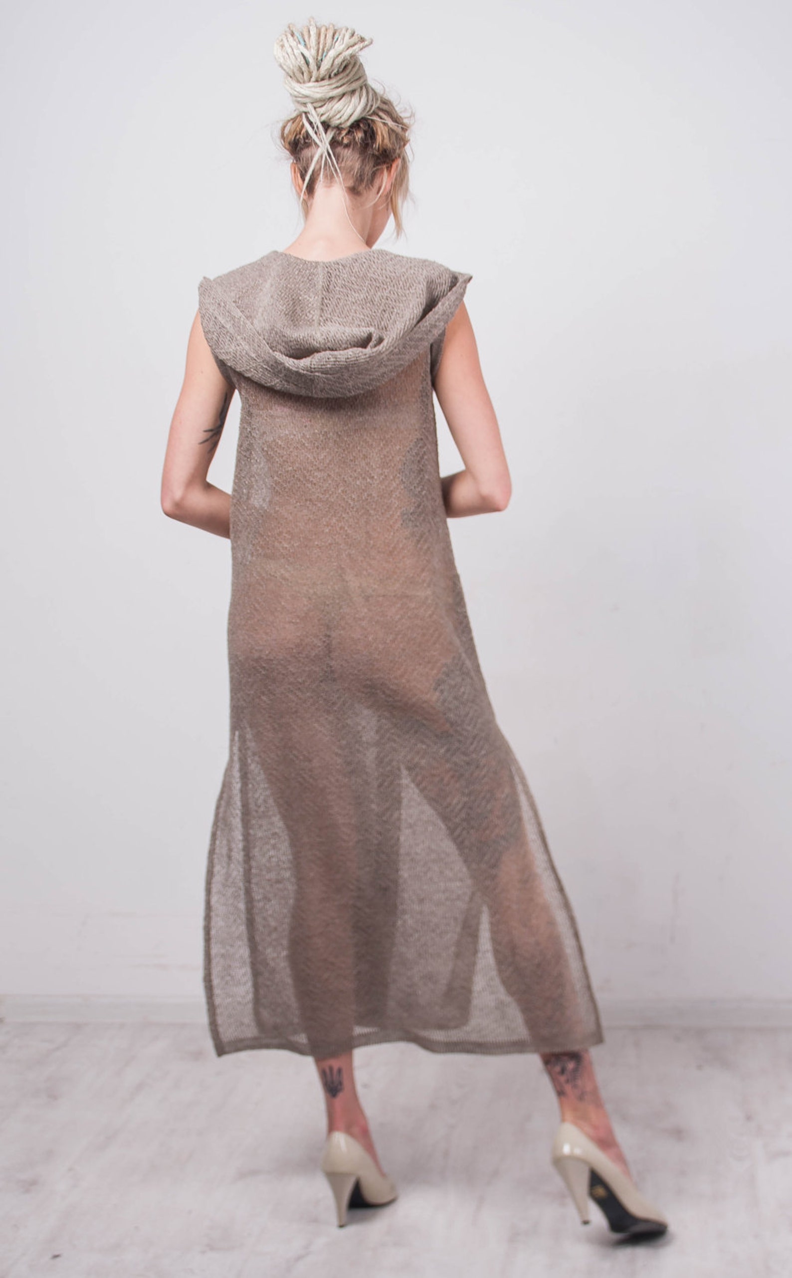 Knit Grey Hoodie Cardigan Crochet Lace Long Cardigan Maxi Etsy