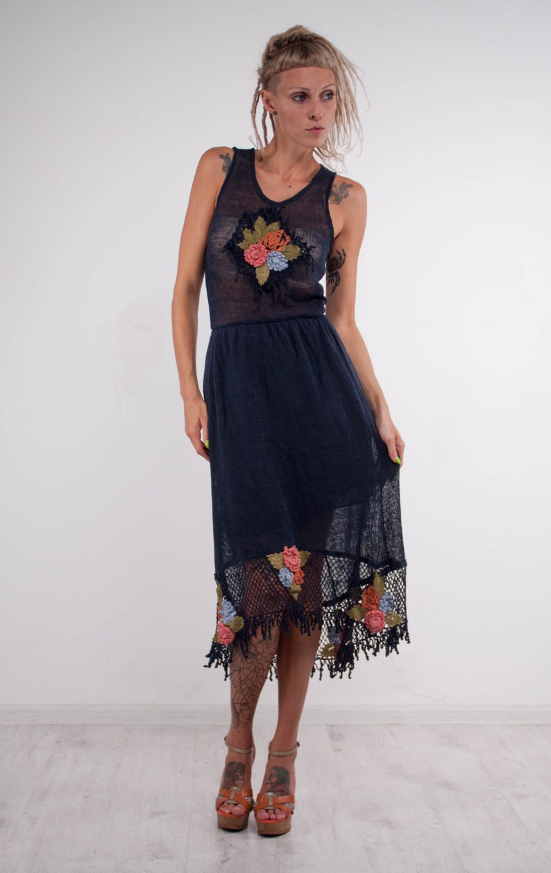 Crochet Dress Crochet Navy Dress Maxi Sundress Crochet Blue Etsy