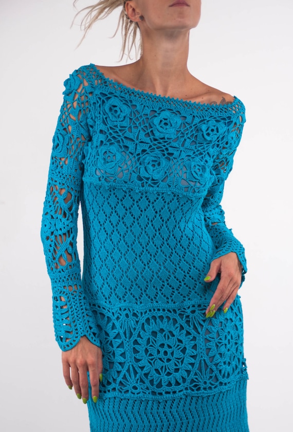 turquoise crochet dress Wish You Were Here Crochet Maxi Dress - Turquoise