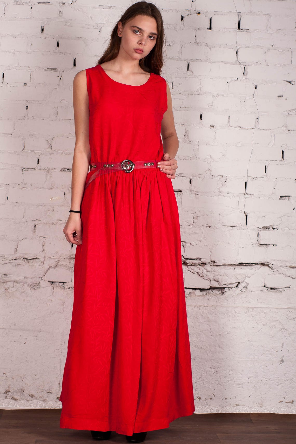 Red Maxi Sundress Evening Dress Cotton Long Summer Dress - Etsy