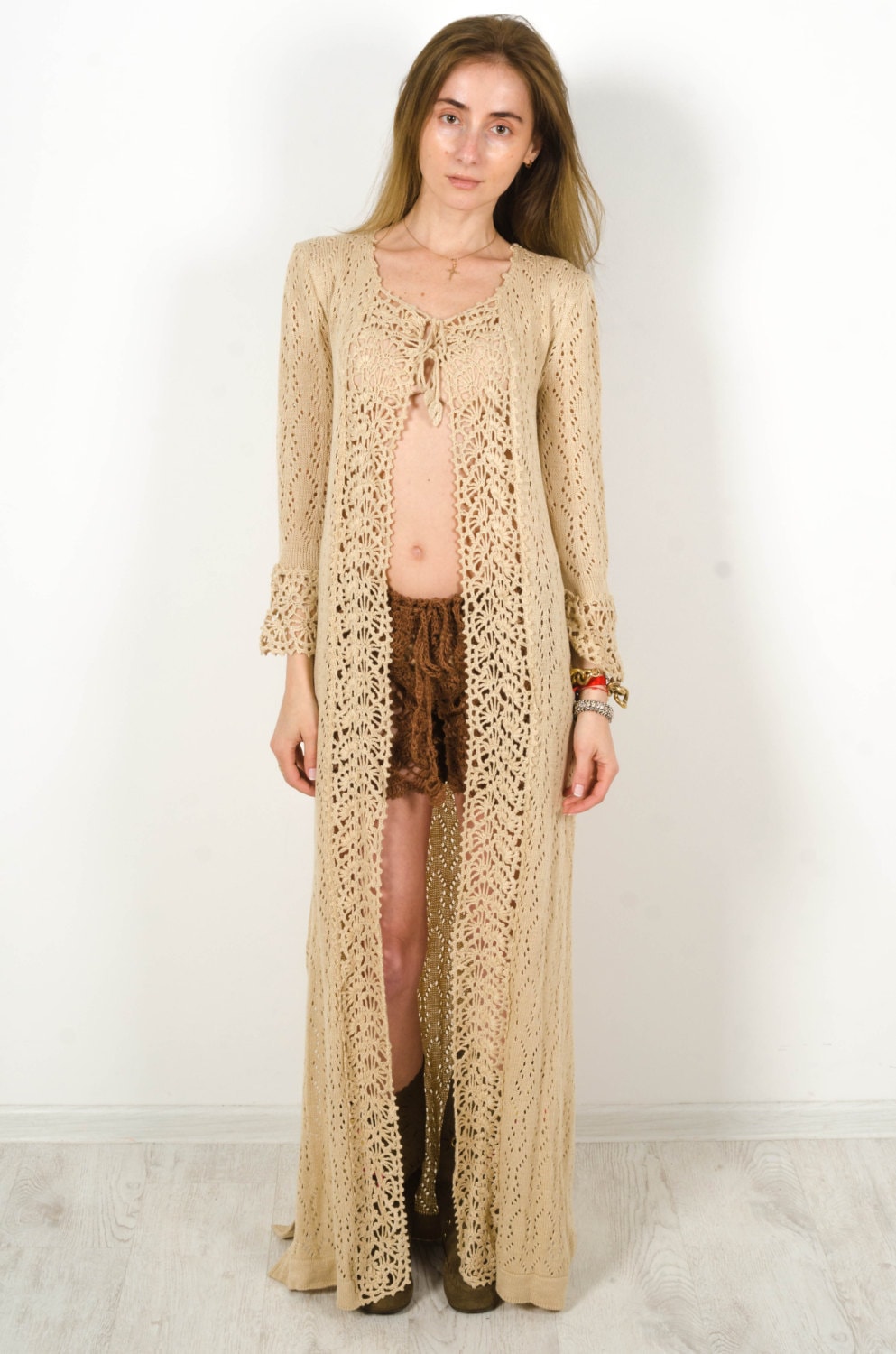 Floor length deals crochet cardigan