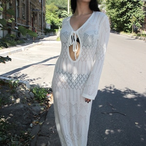 Maxi CROCHET white Dress sheath Dress Handmade Long Dress Crochet Dress KNIT lace Dress Crochet ivory Dress Knit long sleeves floor Dress