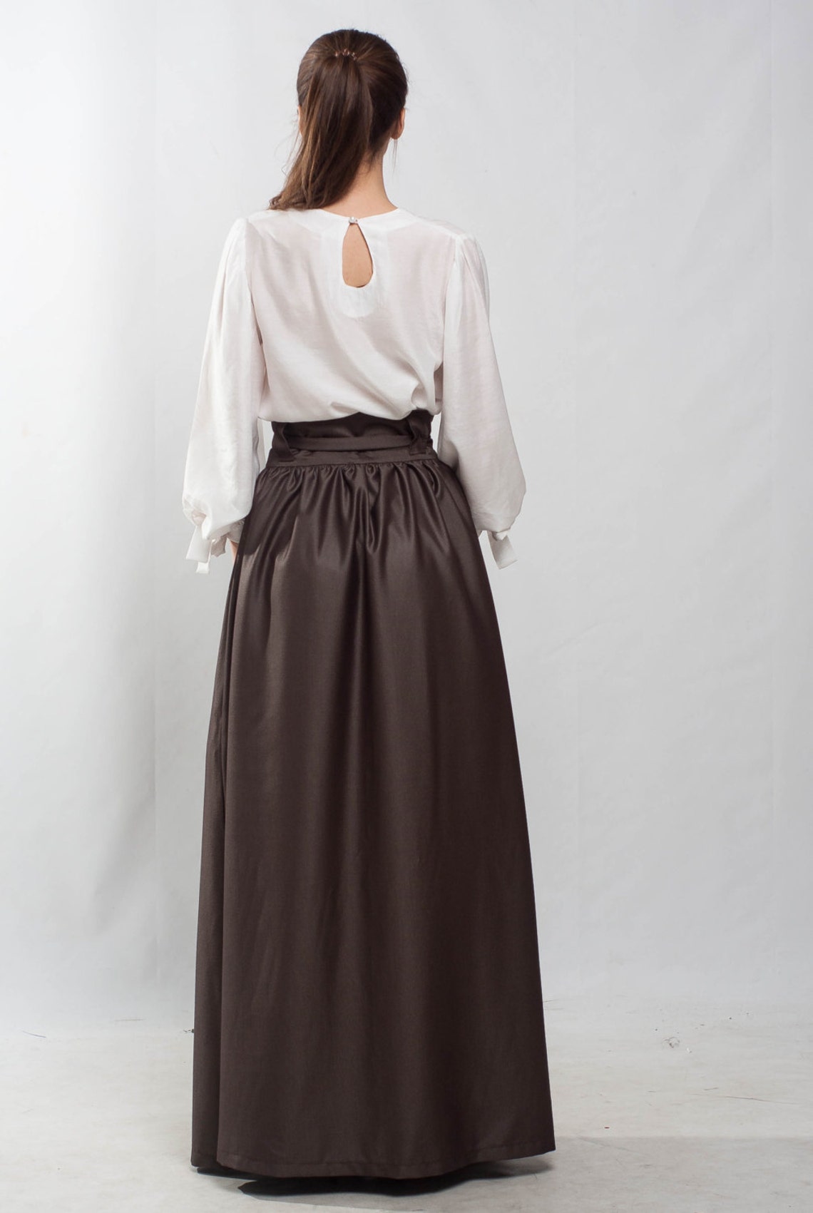 Taupe Maxi Skirt Flared Skirt Pleated Skirt Formal Floor Skirt Special Day Skirt Brown Pockets ...