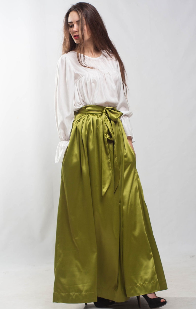 Maxi Lime Skirt Flared Skirt Pleated Skirt Formal Floor Skirt Etsy