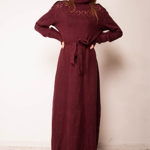 Marsala Crochet dress Maxi dress Floor dress Knit Bordeaux Dress Maroon Dress Handmade Dress Woolen dress Dress Cocktail long sleeves dress