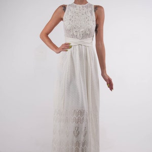 Crochet ivory  dress KNIT wedding maxi Dress openback viscose Dress Crochet white Dress evening dress Beach champagne Dress floor Maxi Dress