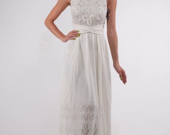 Häkelkleid Ivory Kleid STRICK HOCHZEIT Maxikleid Viskose Kleid Häkelkleid weiß Abendkleid Strand Champagner Kleid Boden Maxikleid