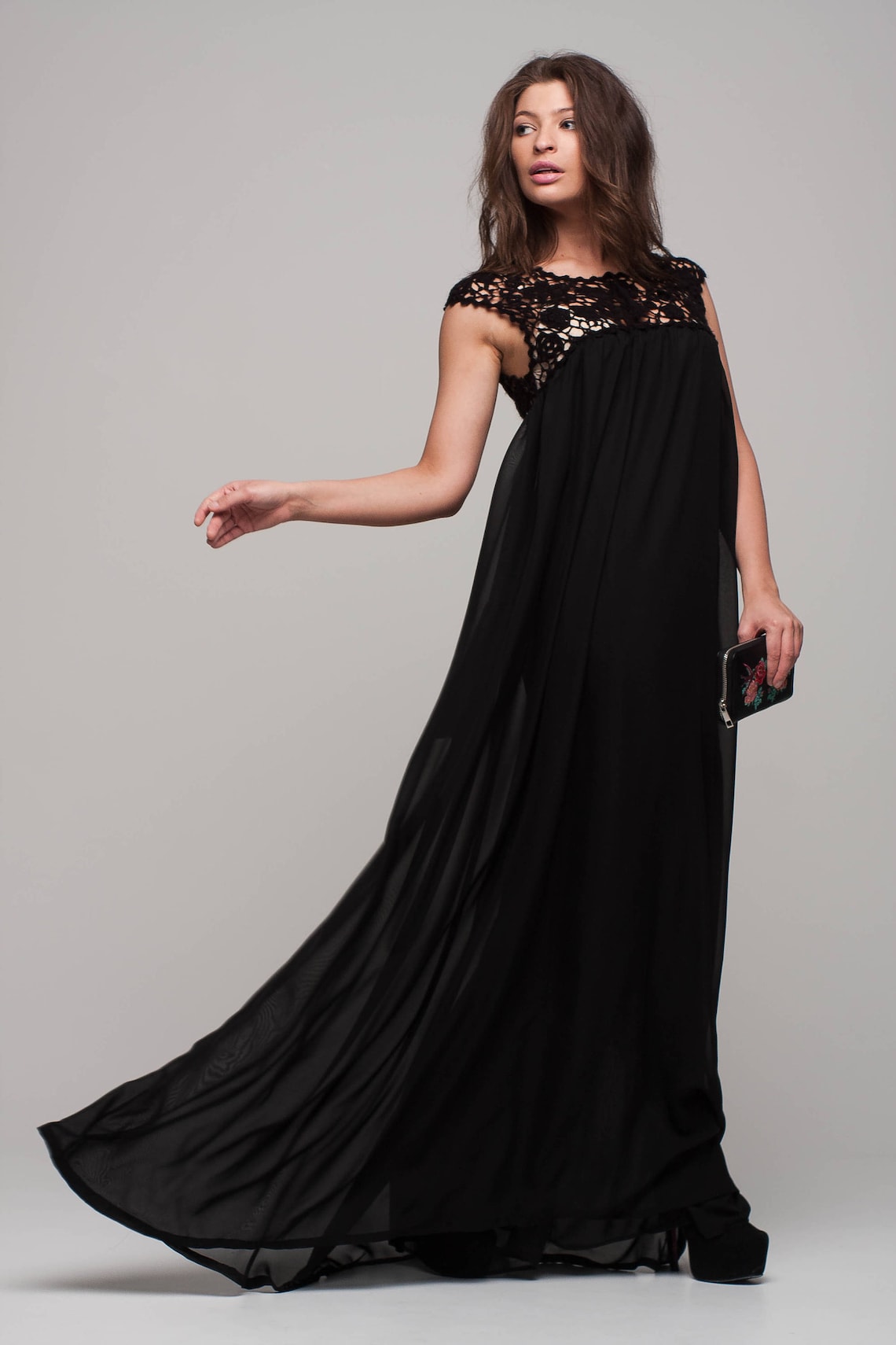 Black Lace Maxi Dress Maternity Dress Cocktail Floor Dress Etsy