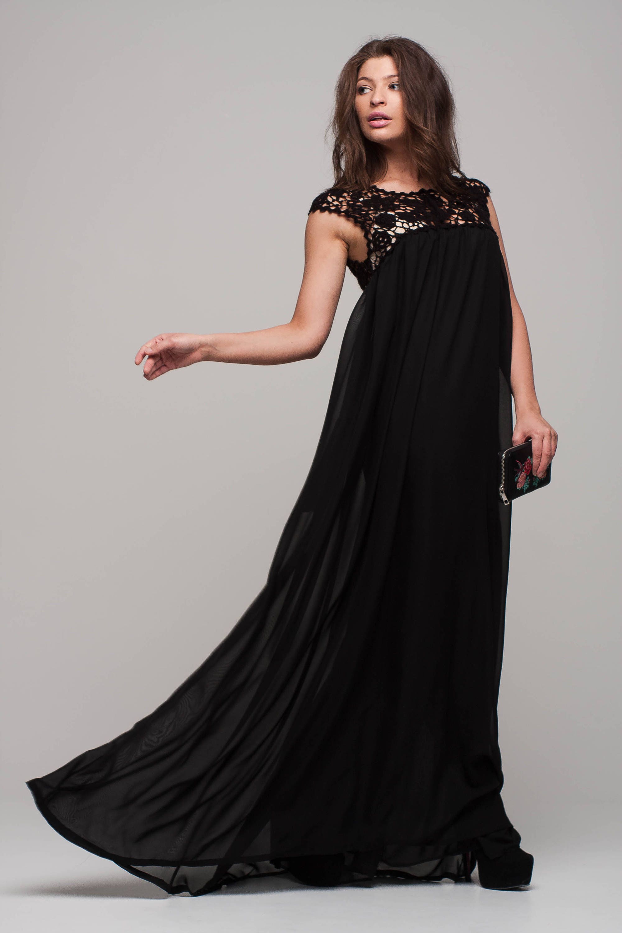 Black lace maxi dress Maternity dress Cocktail floor dress | Etsy