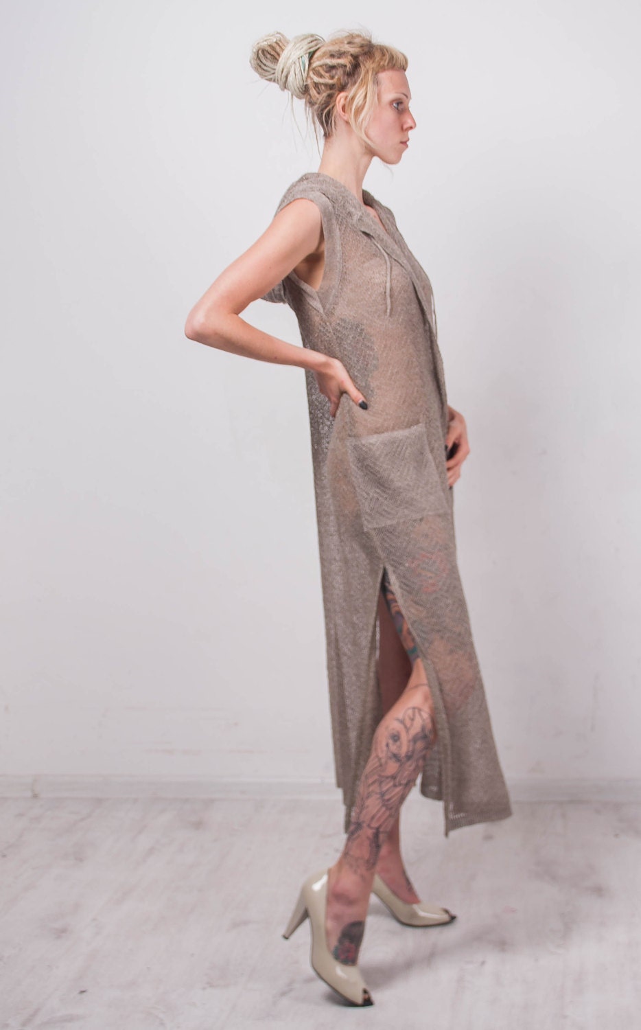 Knit Grey Hoodie Cardigan Crochet Lace Long Cardigan Maxi Etsy