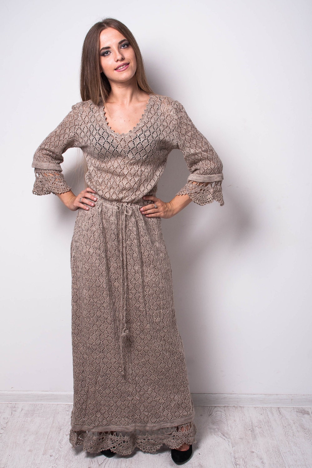 Crochet Dress Lace Beige Dress Incredible Knitted Lacy Dress - Etsy