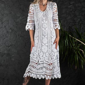 Crochet wedding dress Handmade White Dress wedding dress Crochet white midi dress irish lace dress Summer cotton Dress crochet party garmen