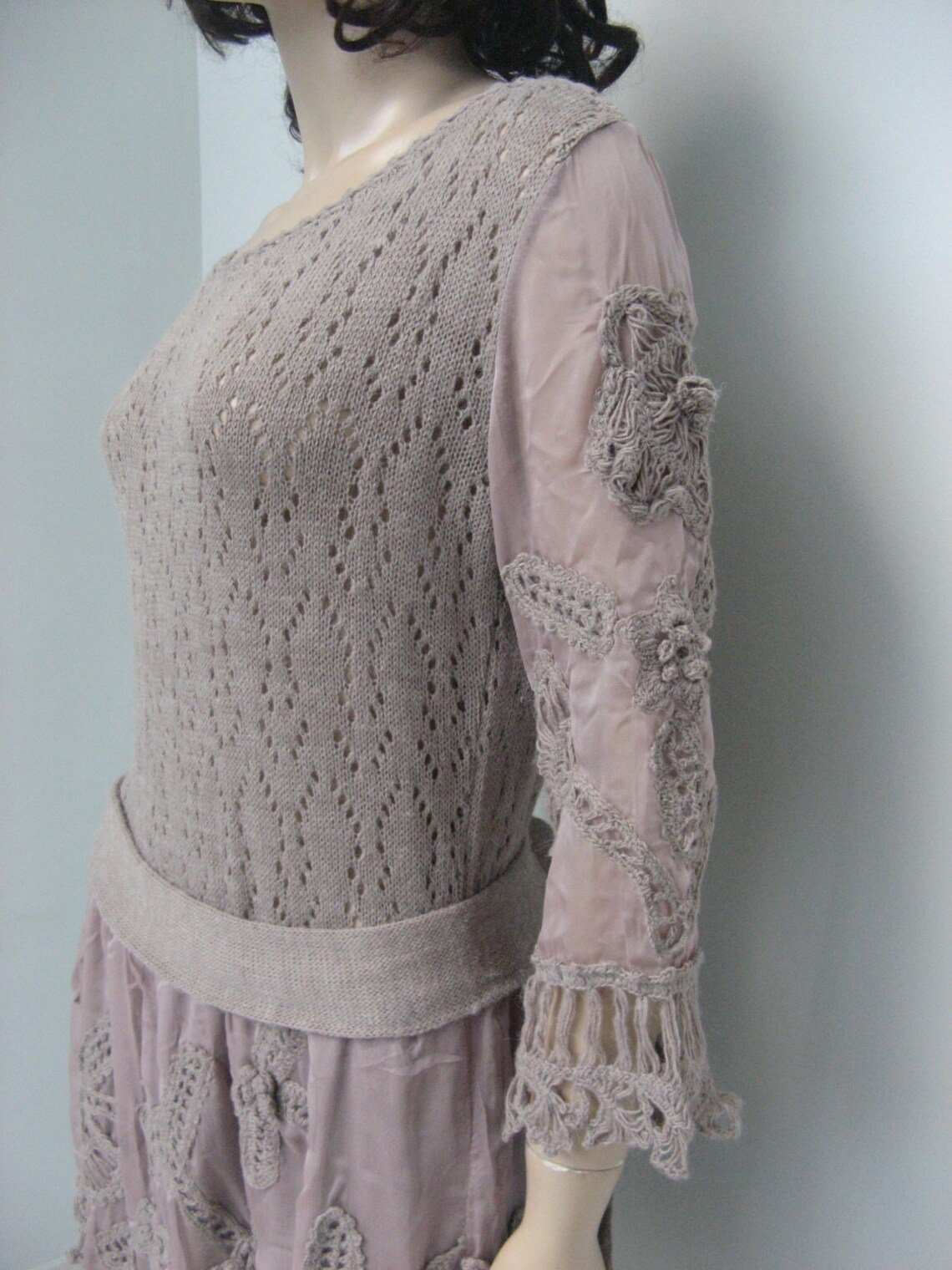 Crochet Dress Crochet Beige Dress Lace Dress Ash-pink Beige - Etsy