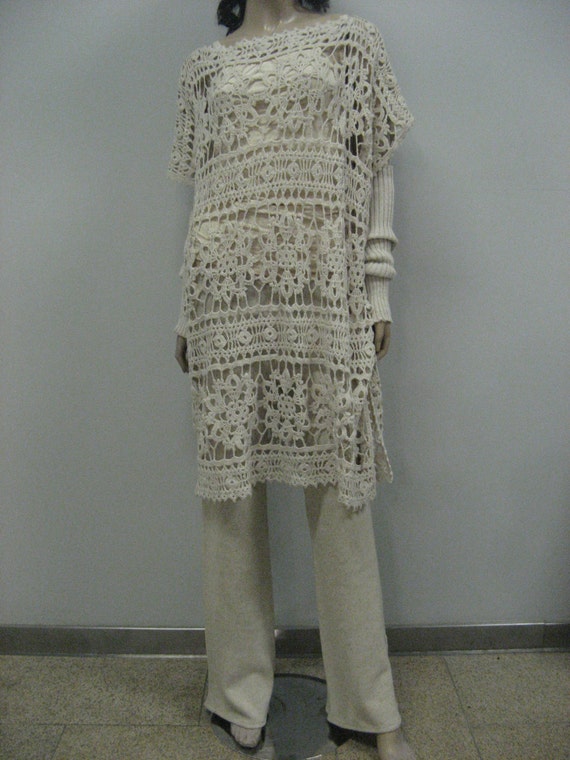 CROCHET Dress Wool lacy dress Viscose BEIGE Dress Winter Lacy Etsy