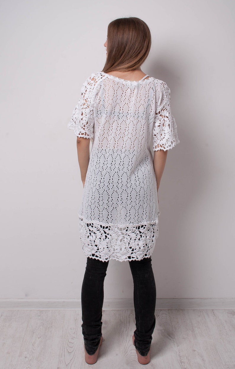 Crochet Knitted Tunic Dress - White